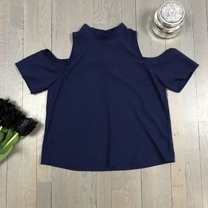 Paper Crane Navy Blue Cold Shoulder Blouse Top